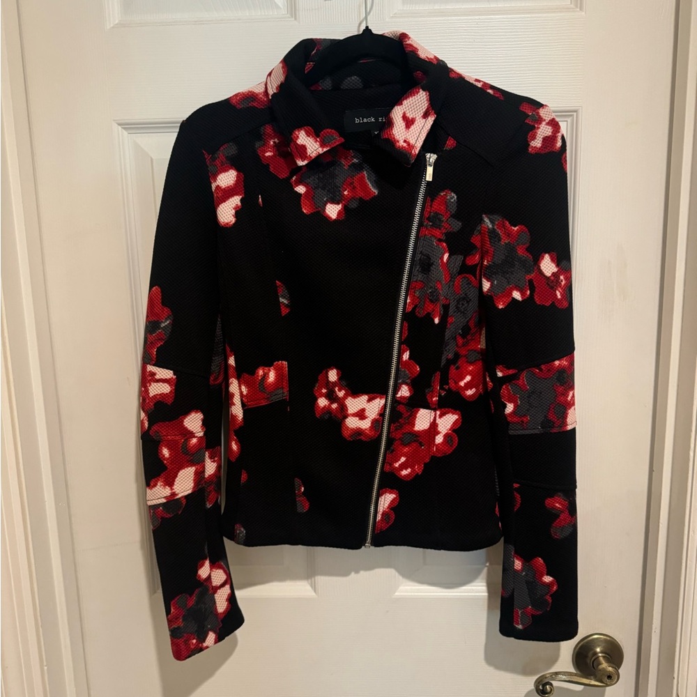Black Rivet Women’s Black & Red Floral Jacket, X-Small, Bomber Style Jacket